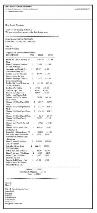 Invoice from PlanetX